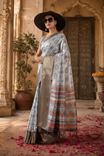 Load image into Gallery viewer, Soft Litchi Silk Party Wear Saree With Unstitched Blouse(Grey)
