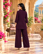 Pure Cotton Embroidery Work Kurti Pant Two Piece Set(Wine)