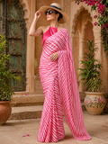 Satin Silk Party Wear Saree With Unstitched Blouse(Pink)