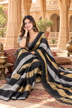 Banarasi Tissue Silk Saree With Unstitched Blouse(Black)