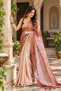 Pure Silk Digital Print Lace Patti Border Saree With Unstitched Blouse(Brown)