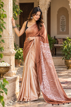 Pure Silk Digital Print Lace Patti Border Saree With Unstitched Blouse(Brown)