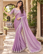 Chiffon Designer Saree With Unstitched Blouse(Purple)