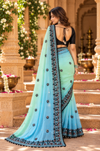 Crush Silk Embroidery Sequin Work Saree With Unstitched Blouse(Sky)
