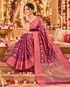 Banarasi Silk Saree Golder Zari Border With Unstitched Blouse(Wine)