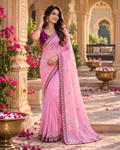 Rangoli Silk Embroidery Work Saree With Unstitched Blouse(Baby Pink)