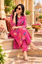 Roman Silk Kurti Pant Set(Pink)