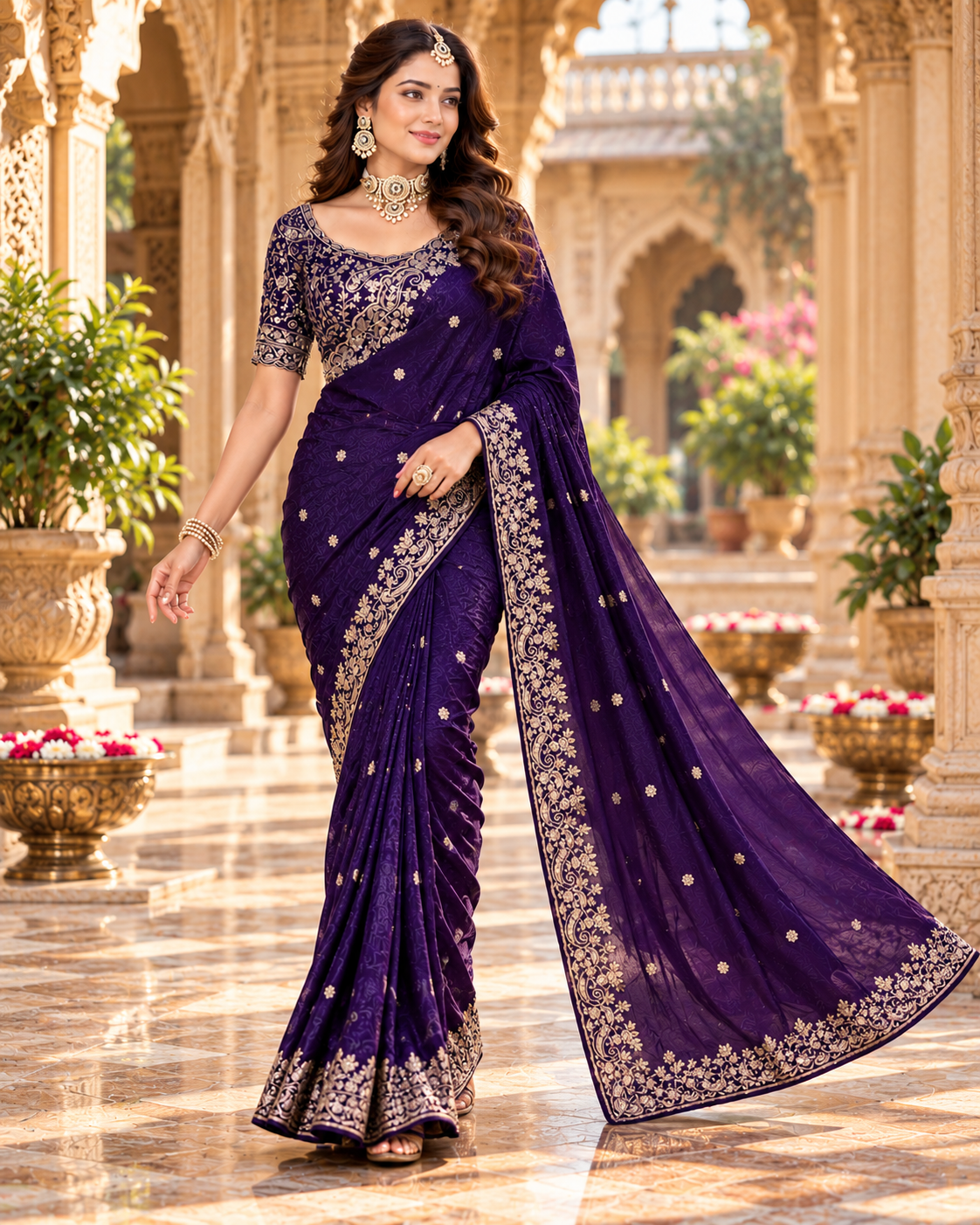 Pure Silk Party Wear Saree With Unstitched Blouse(Navy Blue)