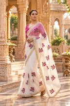 Premium Georgette Embroidery Work Saree With Unstitched Blouse(White)