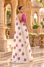 Premium Georgette Embroidery Work Saree With Unstitched Blouse(White)