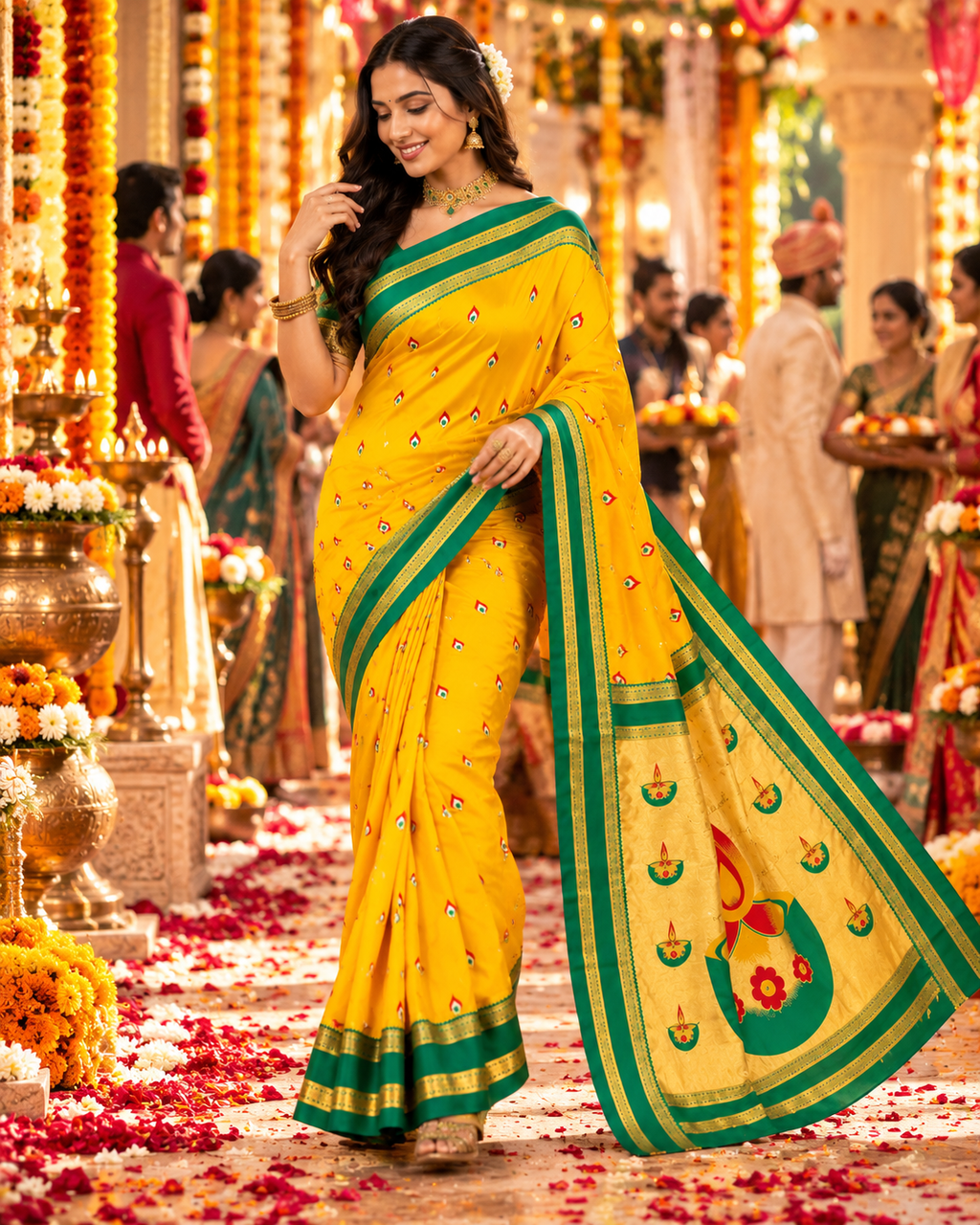 Banarasi Soft Silk Zari Border Saree With Unstitched Blouse(Yellow)