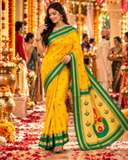 Banarasi Soft Silk Zari Border Saree With Unstitched Blouse(Yellow)