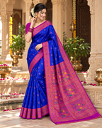 Soft Banarasi Silk Saree With Unstitched Blouse(Blue)