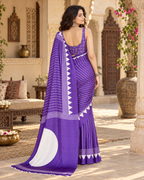 Satin Silk Ajrakh Printed Saree With Unstitched Blouse(Puple)