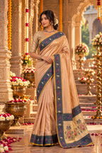 Premium Tissue Silk Saree With Unstitched Blouse(Peach)