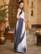 Original Japan Satin Printed Saree With unstitched Blouse(Grey)