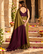 Mulmul Cotton Saree With Unstitched Blouse(Mehendi)