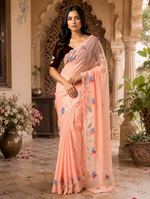 Load image into Gallery viewer, Premium Georgette Floral Print Saree With Unstitched Blouse(Peach)
