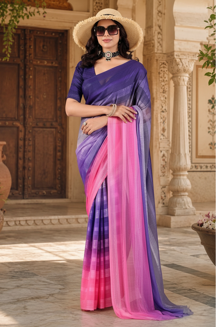 Premium Dual Tone Silk Saree With Unstitched Blouse(Pink)