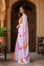 Soft Georgette Sibori Print Saree With Unstitched Blouse(Pink)