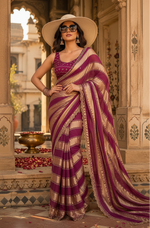 Load image into Gallery viewer, Sattin Dual Shed With Heavy Val Siroski Diamond Work  Saree  With Unstitched Blouse (Wine)
