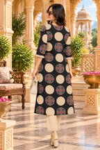 Cotton Printed Kurti Pant Two Piece Set(Black)