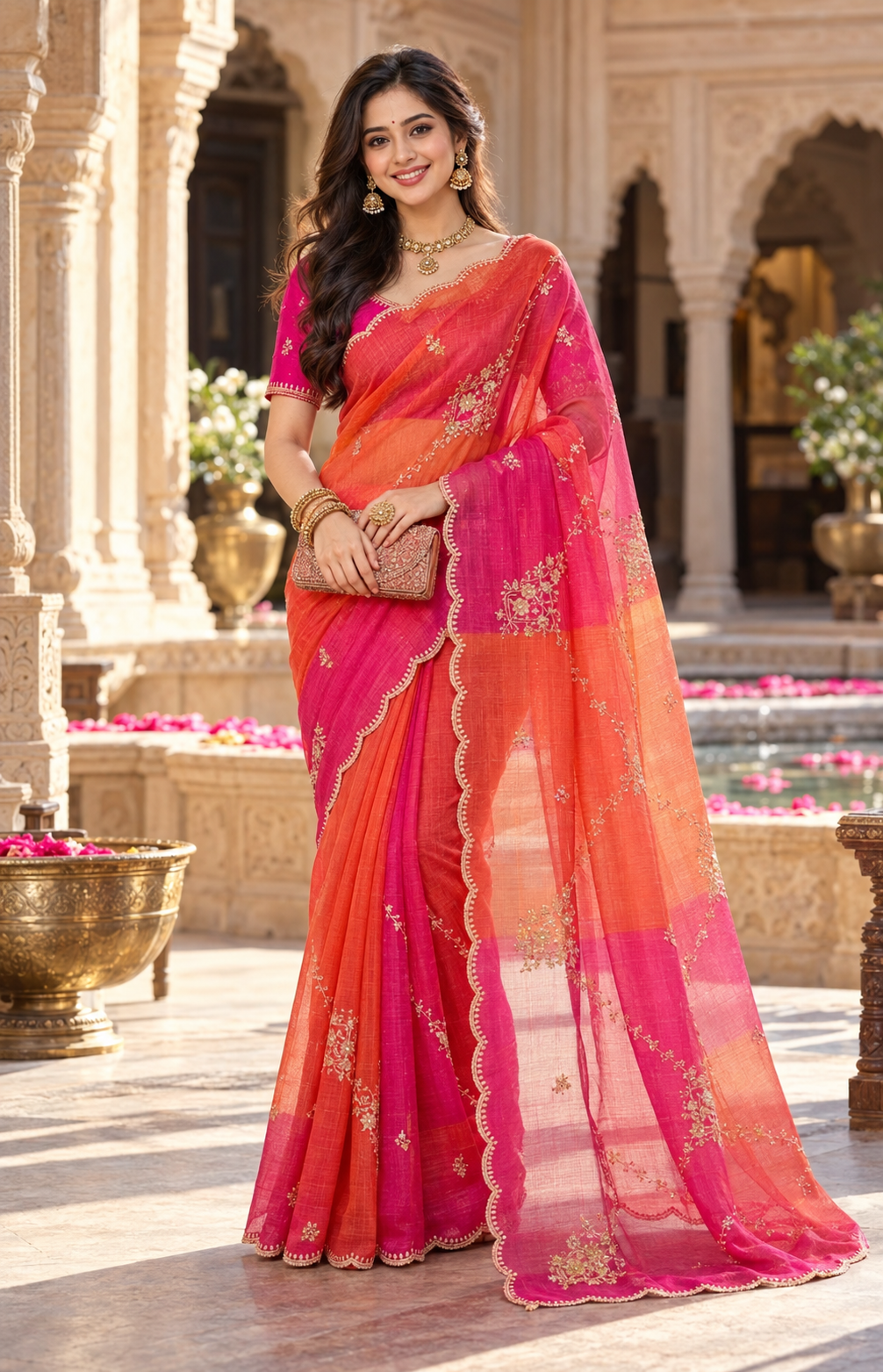Premium Kotadoria Padding Silk Cat Work Saree With Unstitched Blouse (Red)