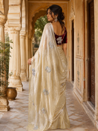 Space Silk Sequins Work Saree With Unstitched Blouse(off white)