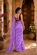 Georgette Printed Ready To Wear Sarees With Unstitched Blouse(Violet)
