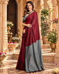 Mulmul Cotton Saree With Unstitched Blouse(Maroon)