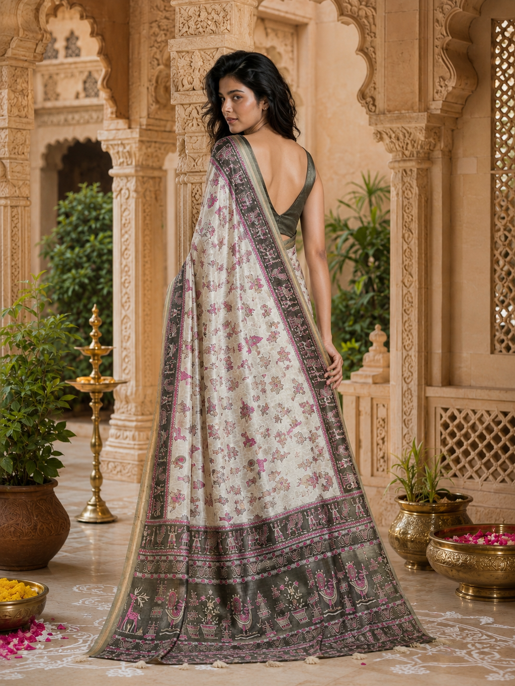 Silk Blend Jacquard Weaving Zari Border Saree With Unstitched Blouse(Green)