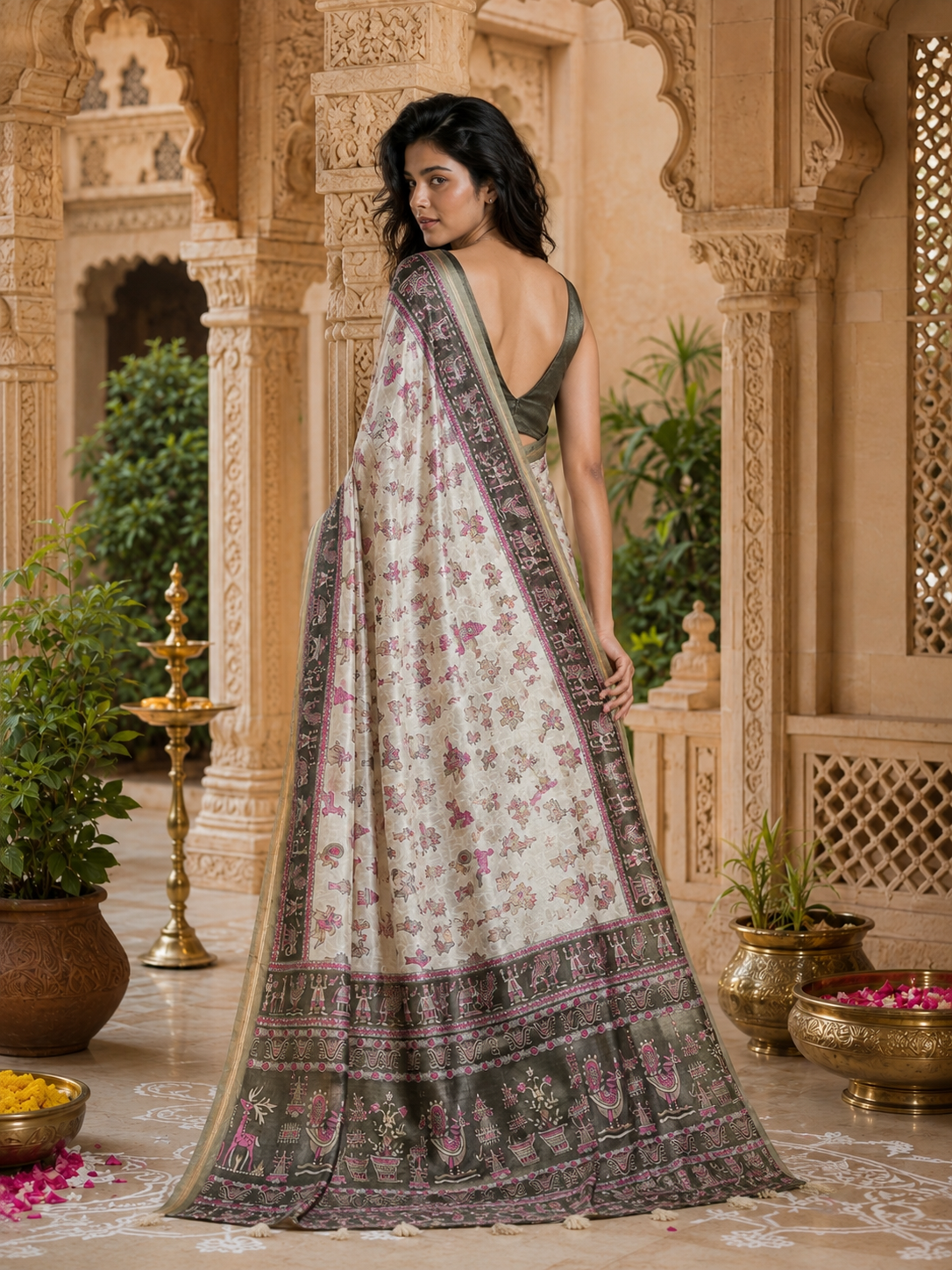 Silk Blend Jacquard Weaving Zari Border Saree With Unstitched Blouse(Green)