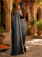 Load image into Gallery viewer, Georgette Border Work Saree With Unstitched Blouse(Grey)
