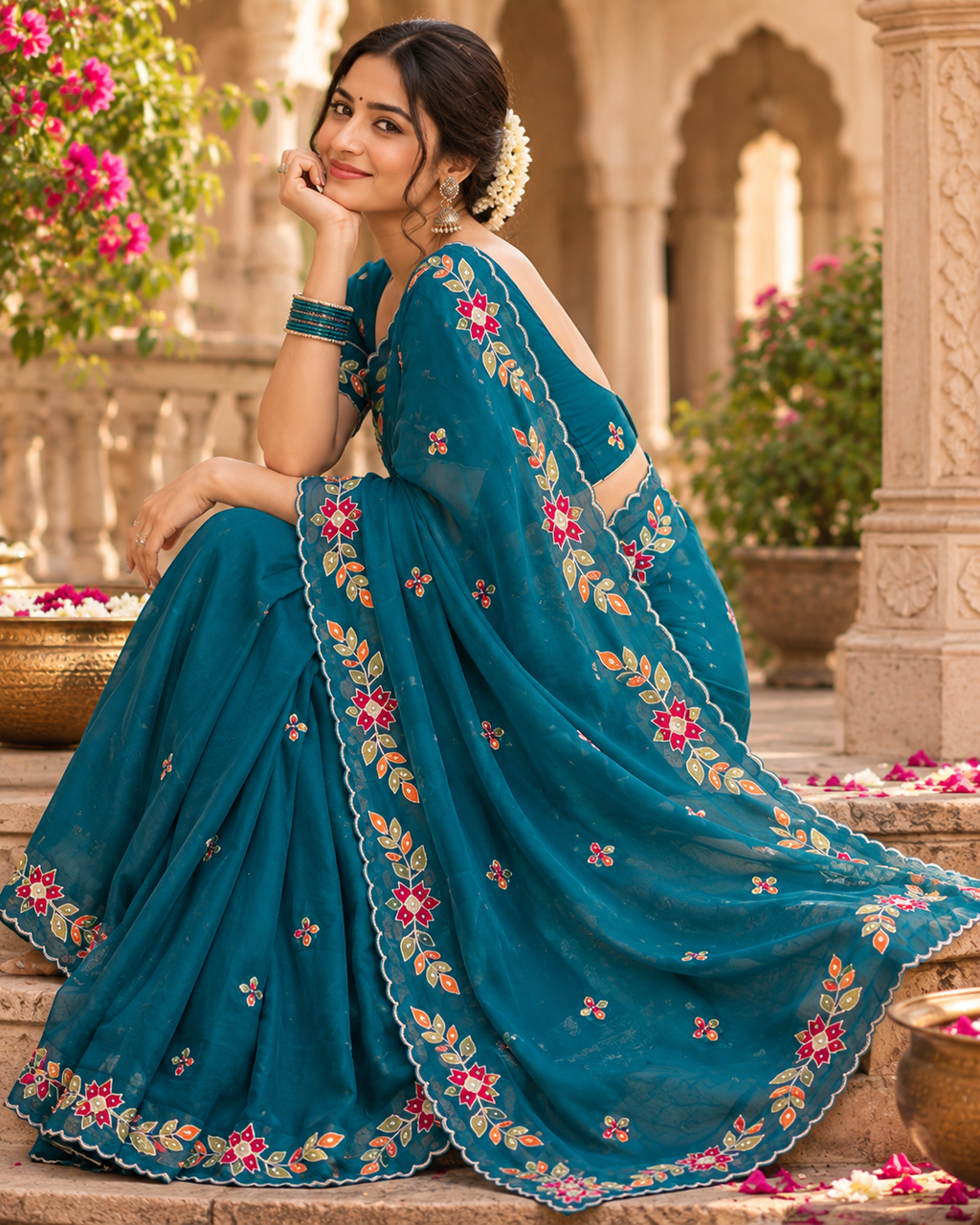 Rangoli Silk Embroidery Work Saree With Unstitched Blouse(Morpich)