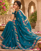 Rangoli Silk Embroidery Work Saree With Unstitched Blouse(Morpich)