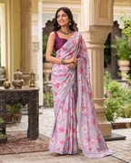 Satin Silk Printed Saree With Unstitched Blouse(Wine)