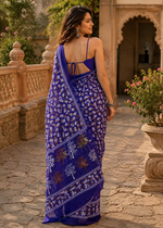 Load image into Gallery viewer, Pure Mulmul Cotton Printed Saree With Unstitched Blouse(Violet)
