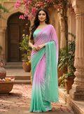 Georgette Swarovski Printed Saree With Unstitched Blouse(Lavender)