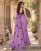 Georgette Sequins Work Saree With Unstitched Blouse(Lavender)