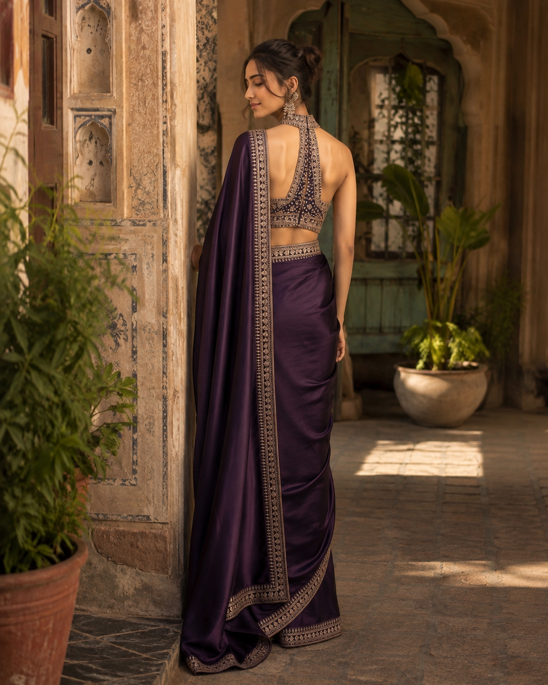 Soft Blooming Tissue Silk Saree With Unstitched Blouse(Purple)