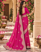 Pure Bandhani Bhej Print Gotta Patti Work Silk Saree With Unstitched Blouse(Dark Pink)