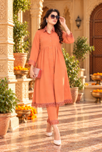 Cotton Kurti Pant Two Piece Set With Pocket(Orange)