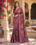 Premium Soft Chinnon Silk Mirror  Work With Unstitched Blouse (Pink)