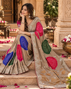 Chiffon Silk Party Wear Saree with Unstitched Blouse(Brown)