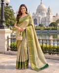 Premium Kanjivaram Pattu Silk Zari Weaving Embroidery Sequence Saree With Unstitched Blouse (Bottle Green)