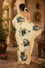Load image into Gallery viewer, Satin Silk Printed Saree with Unstitched Blouse(Yellow)
