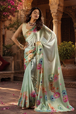 Load image into Gallery viewer, Satin Silk Party Wear Saree With Unstitched Blouse(Green)
