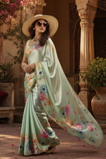 Load image into Gallery viewer, Satin Silk Party Wear Saree With Unstitched Blouse(Green)
