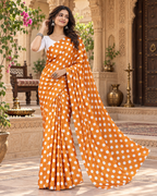 Satin Silk Printed Saree With Unstitched Blouse(Orange)