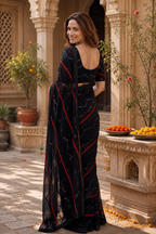 Fancy Georgette Saree With Unstitched Blouse(Black)